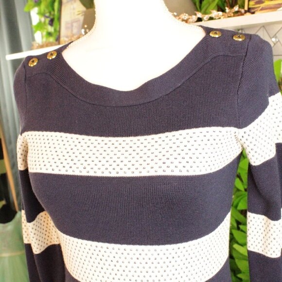 NWT Charter Club Stripe-Stitch Long Sleeve Sweater Intrepid Blue Combo XSP - Picture 4 of 8